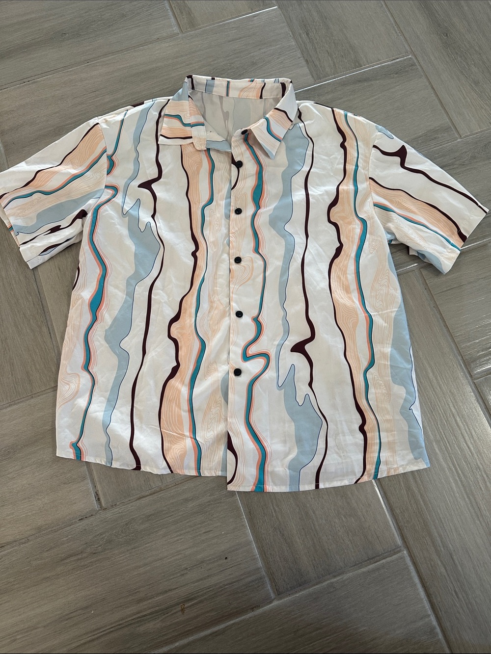 SHEIN White Multi-Color Wavy Stripe Short Sleeve Blouse